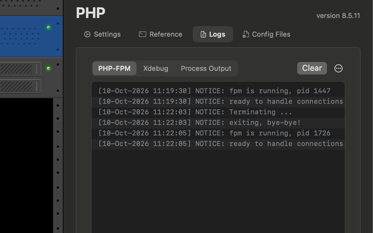 The unified log viewer tailing a service's logs inside Indigo